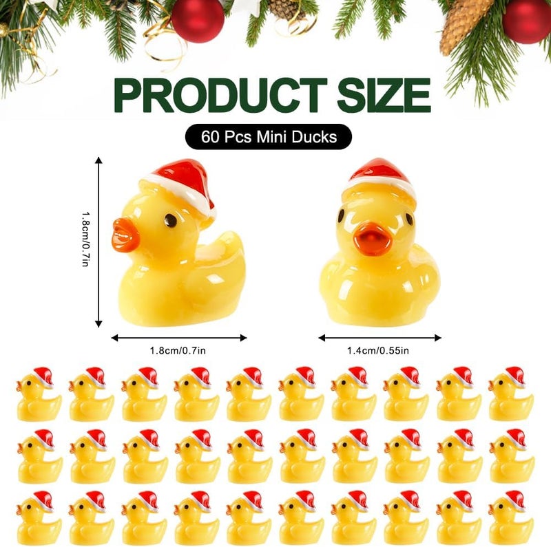 DULEFUN 60pcs Christmas Mini Ducks, Tiny Small Little Resin Ducks to Hide Miniatures Yellow Duck Figures for Xmas Goodie Bag Fillers Party Favors Decorations - Image 3